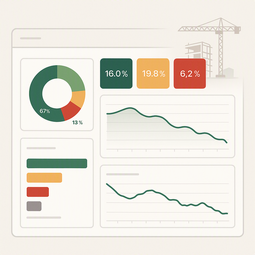 A detailed illustration of a BOQ Margin Report dashboard showing real-time profitability insights for a construction pro...