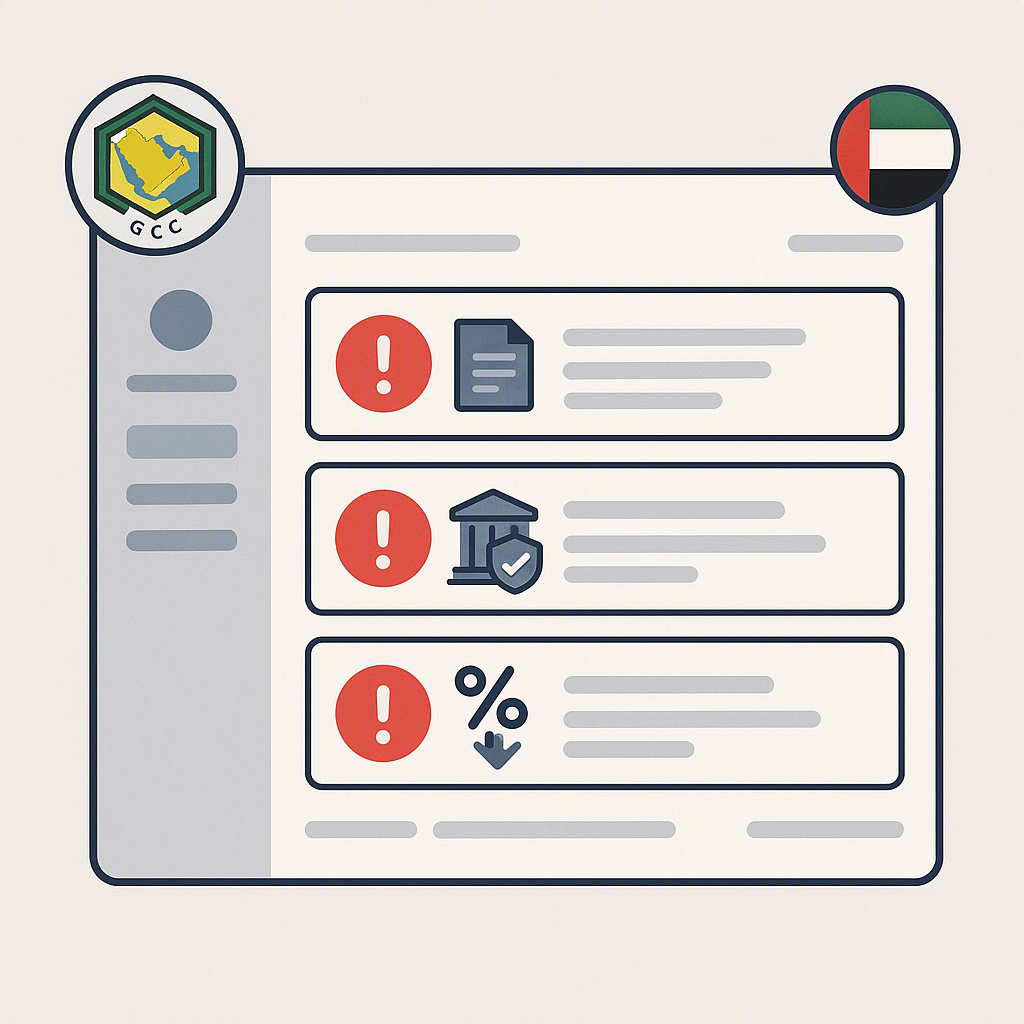 An illustration of a contractor's dashboard showing compliance alerts for VAT filings, bank guarantees, and statutory de...