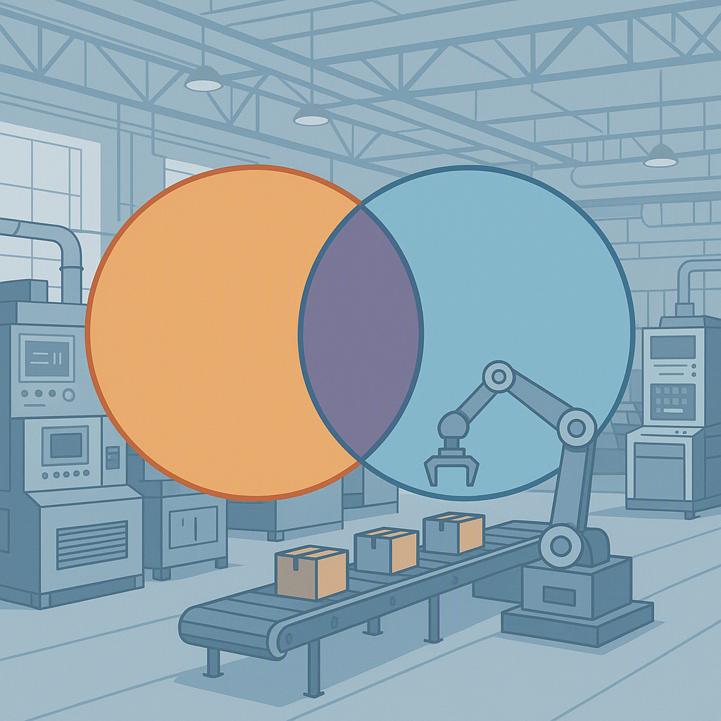 A detailed illustration of a manufacturing facility with overlapping Venn diagrams labeled 'Central Subsidy' and 'State...