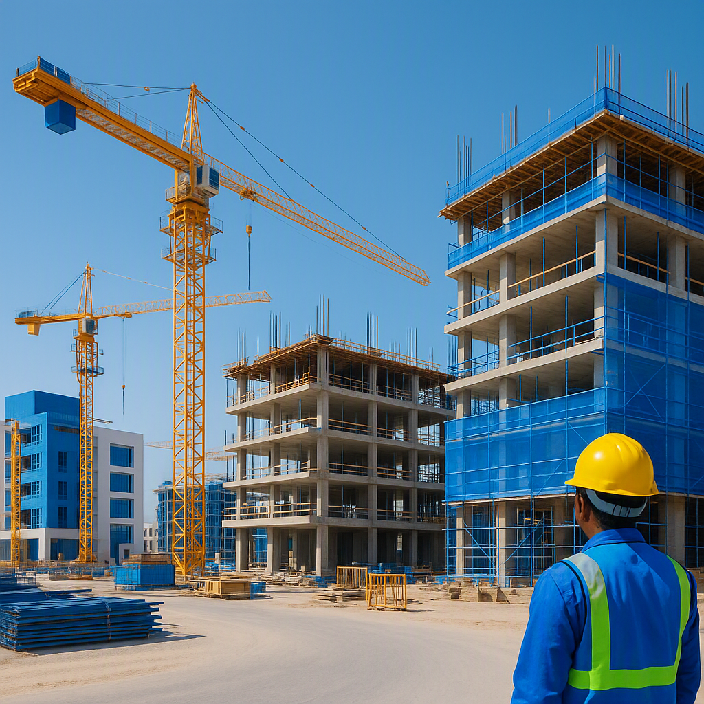 modern construction site in Oman with buildings under development