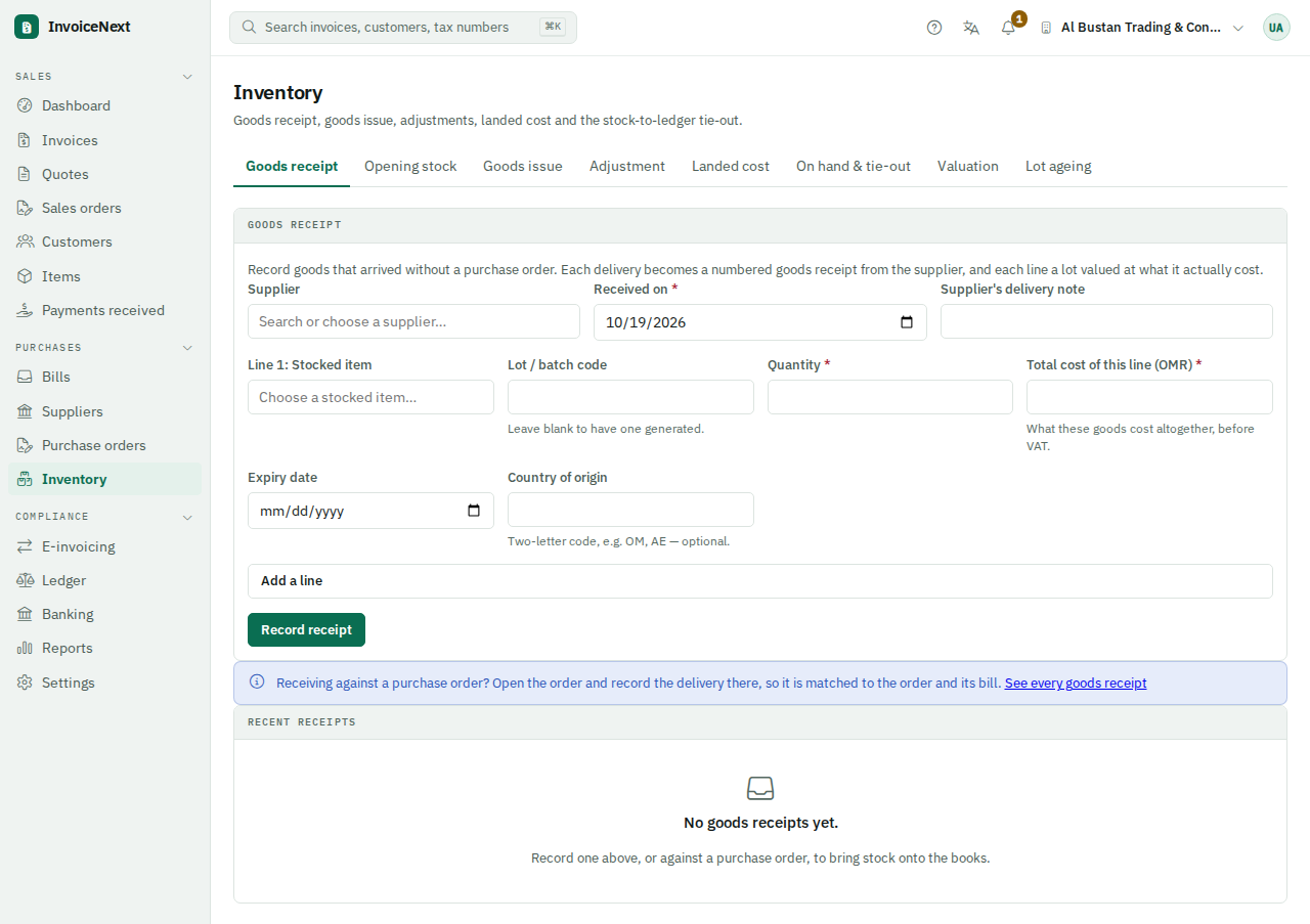 InvoiceNext Connect invoicing to the business. Demonstration workspace with sample data.