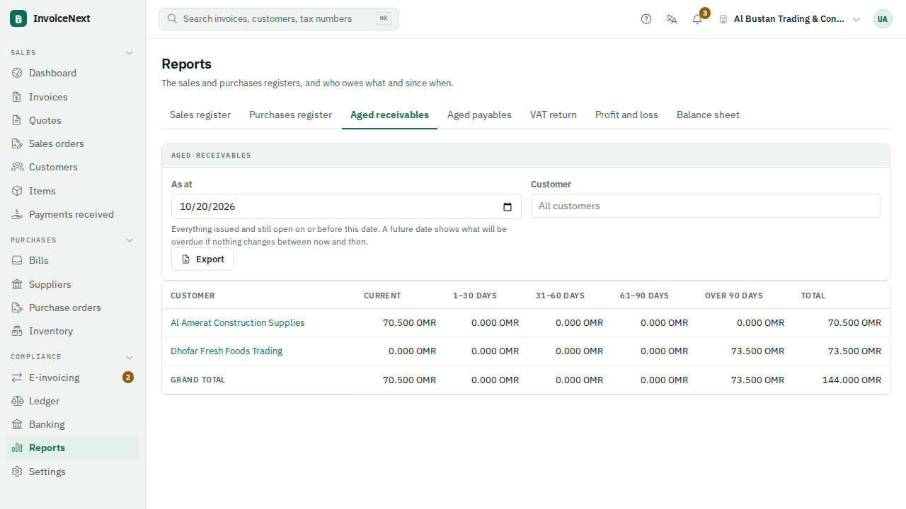 Actual InvoiceNext demonstration interface with sample data